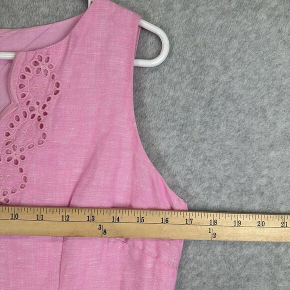 Talbot Linen Cotton Scalloped‎ Crochet Pink Lined Shift Dress Sleeveless Women 2 - Picture 4 of 14